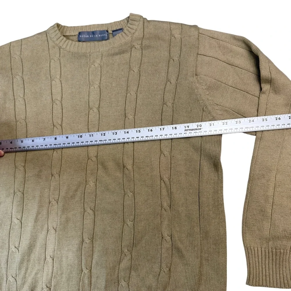 Oscar de la Renta Mens Large Cotton Cable Knit Crewneck Sweater Ribbed